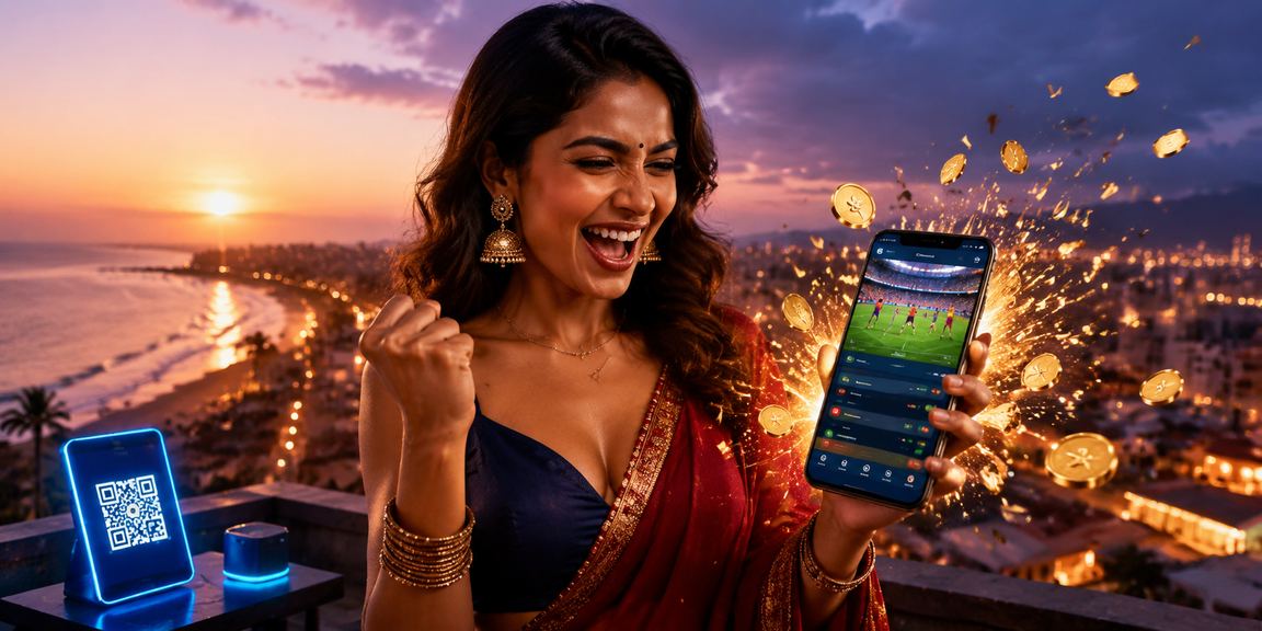 Scenic Goan beach with mobile betting app usage